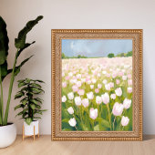 Poster Peinture de champ de fleurs de tulipes blanches à