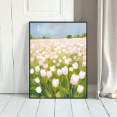 Poster Peinture de champ de fleurs de tulipes blanches à