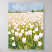 Poster Peinture de champ de fleurs de tulipes blanches à (Devant)