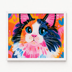 Poster Peinture de chat Maine Coon rose et orange colorée