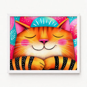 Poster Peinture de chat tabby endormi rose et orange