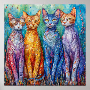 Poster Peinture de chats colorés mignons