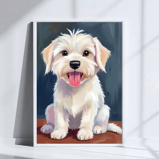 Poster Peinture de Chien Blanc Chien Maltais