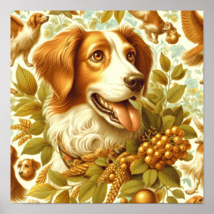 Poster Peinture de chien breton vintage