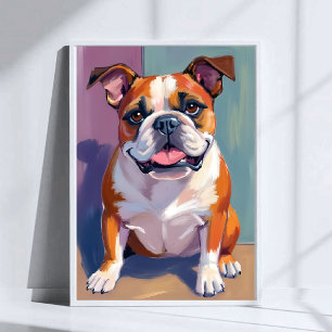 Poster Peinture de chien Bulldog fantaisiste aquarelle