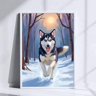 Poster Peinture de chien Husky sibérien Art d'hiver