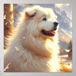 Poster Peinture de chien vintage des Grands Pyrénées