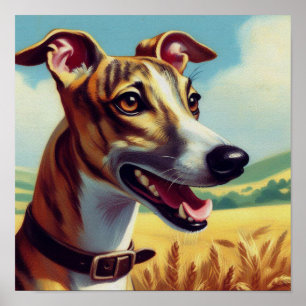 Poster Peinture de chien Whippet rétro