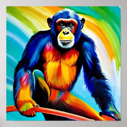 Poster Peinture de chimpanzé | Chimpanzé arc-en-ciel colo (Devant)
