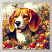 Poster Peinture de chiot Beagle vintage (Devant)