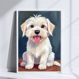 Poster Peinture de chiot maltais chien blanc