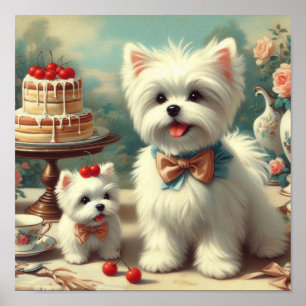 Poster Peinture de chiot maltais mignon