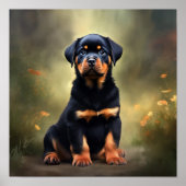 Poster Peinture de chiot Rottweiler (Devant)