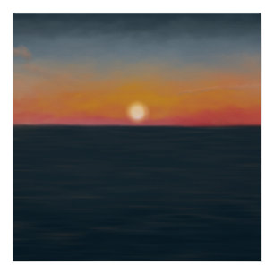 Poster Peinture de coucher de soleil sur un océan paisibl