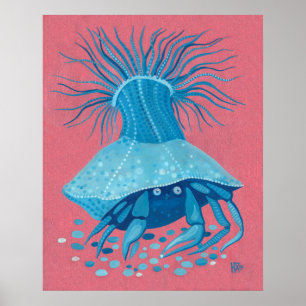 Poster Peinture de Crabes Hermites Mer Océan Animaux Sous