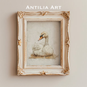Poster Peinture de cygne solitaire Moody Rustic Bird