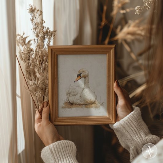 Poster Peinture de cygne solitaire Moody Rustic Bird