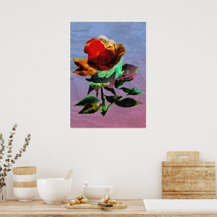 Poster Peinture de fleur de rose épanouie en holographie