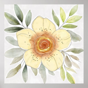 Poster Peinture de fleurs à l'aquarelle botanique avec fe