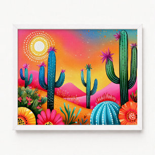 Poster Peinture de fleurs de cactus Saguaro rose orange