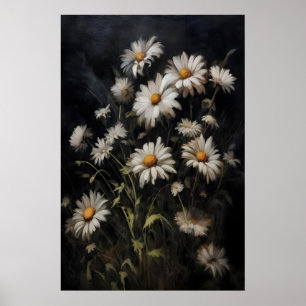 Poster Peinture de fleurs de marguerites, Dark Academia,