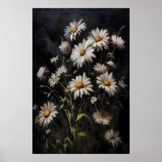 Poster Peinture de fleurs de marguerites, Dark Academia, (Devant)