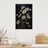 Poster Peinture de fleurs de marguerites, Dark Academia, (Cuisine)