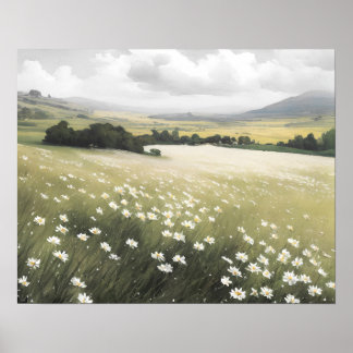Poster Peinture de fleurs de printemps de prairie fleur s