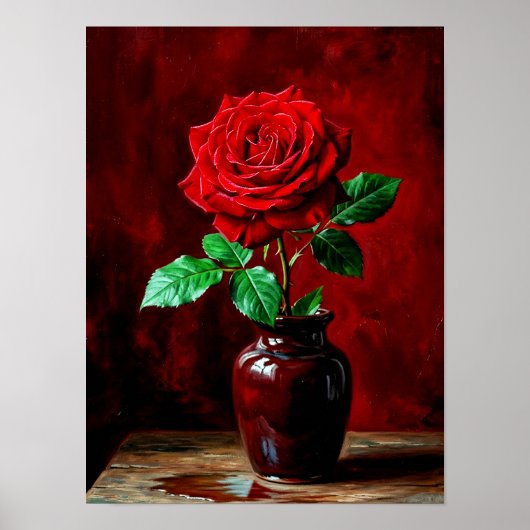 Poster Peinture de fleurs de rose rouge (Devant)