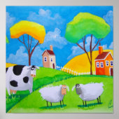 POSTER PEINTURE DE FOLK DE VACHE DE MOUCHE (Devant)