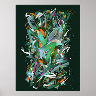 Poster Peinture de la forêt nocturne
