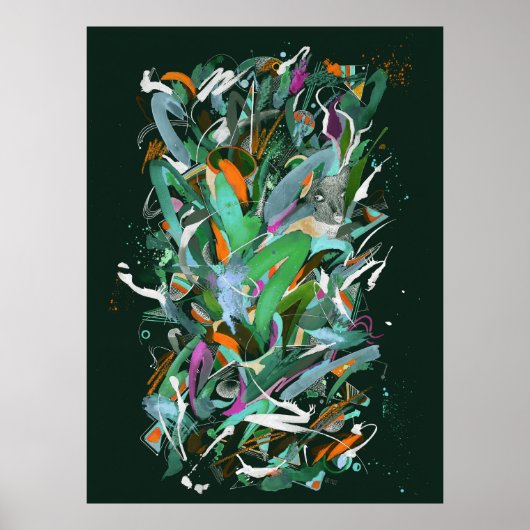 Poster Peinture de la forêt nocturne (Devant)