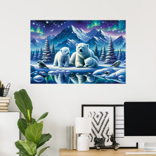 Poster Peinture de la scène neigeuse de la famille des ou