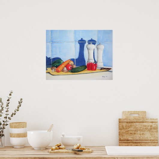 Poster peinture de légumes sur planche à découper (Cuisine)