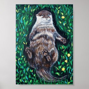 Poster Peinture de loutre de rivière détendue
