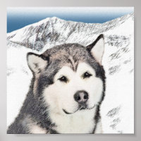 Peinture de malamut en Alaska - jolie art original
