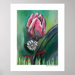 Poster Peinture de marguerite blanche fleur rose décorati