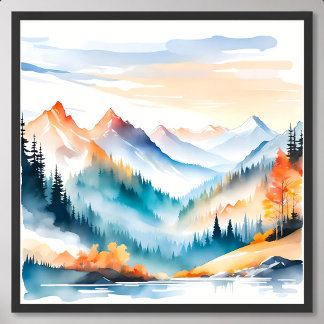Poster Peinture de montagne dans Misty Morning Embrace Na