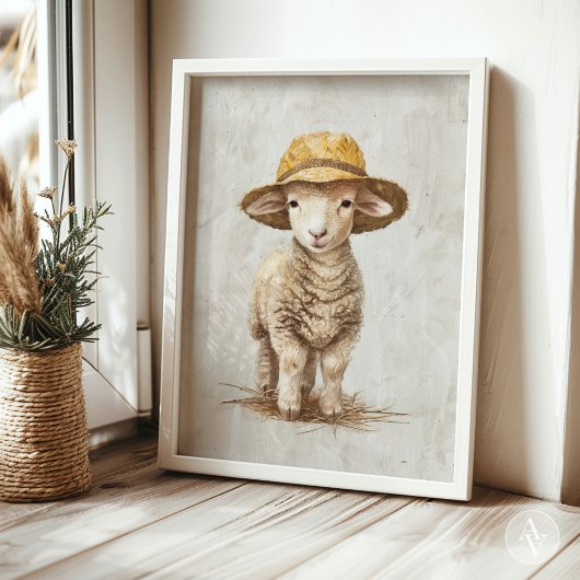 Poster Peinture de mouton au chapeau Animal de ferme fant