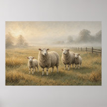 Peinture de moutons en troupeau de pâturage tardif