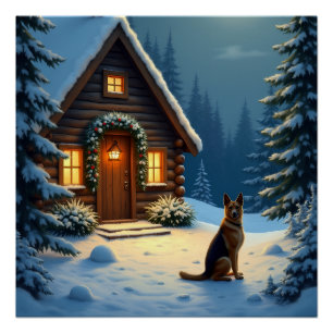 Poster Peinture de Noël de cabane enneigée de Berger Alle