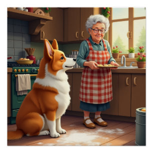 Poster Peinture de Noël de Corgi faisant de la pâtisserie