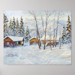 Poster Peinture de Noël de la ferme Winter Mountain