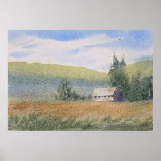 Poster Peinture de paysage à l'aquarelle