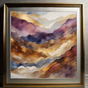 Poster Peinture de paysage abstrait à l'aquarelle Or 1:1