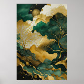 Poster Peinture de paysage abstrait à l'aquarelle Or III (Devant)