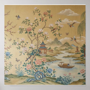 Poster Peinture de paysage asiatique vintage dans le styl