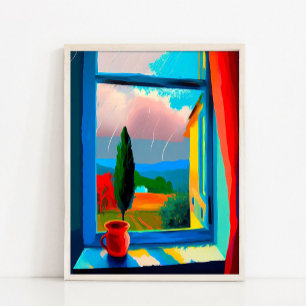 Poster Peinture de paysage de coucher de soleil abstrait,