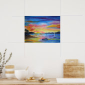 Poster Peinture de paysage marin acrylique avec écriture (Cuisine)