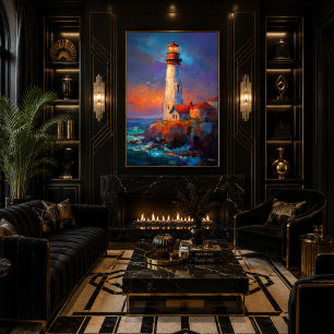Poster Peinture de paysage marin impressionniste de phare